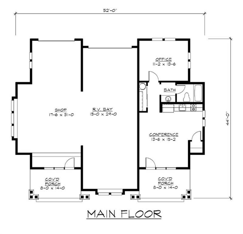 Colonial House Plan - 1 Bedrms, 1 Baths - 585 Sq Ft - #115-1369