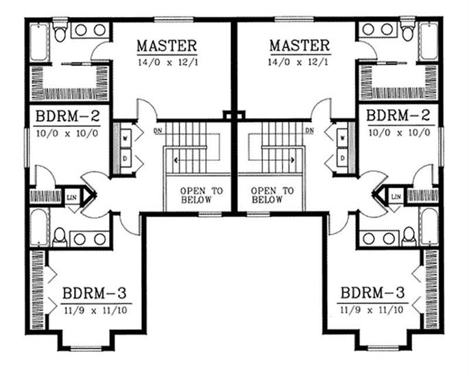 Duplex/Multi-Unit House Plan #119-1082: 3 Bedrm, 1398 Sq Ft Per Unit Home