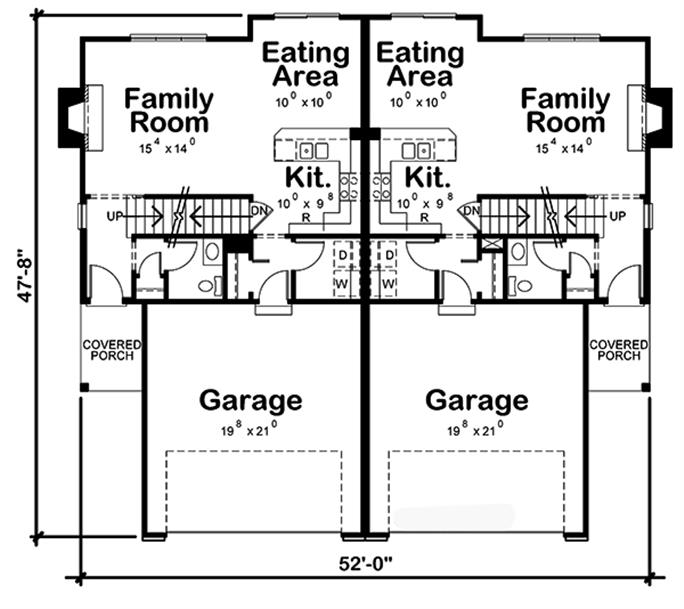 Traditional Duplex Plan #120-2500: 3 Bedrm, 1418 Sq Ft Per Unit Home