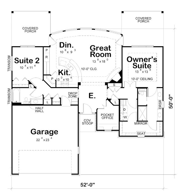 Ranch House - 2 Bedrms, 2 Baths - 1436 Sq Ft - Plan #120-2532