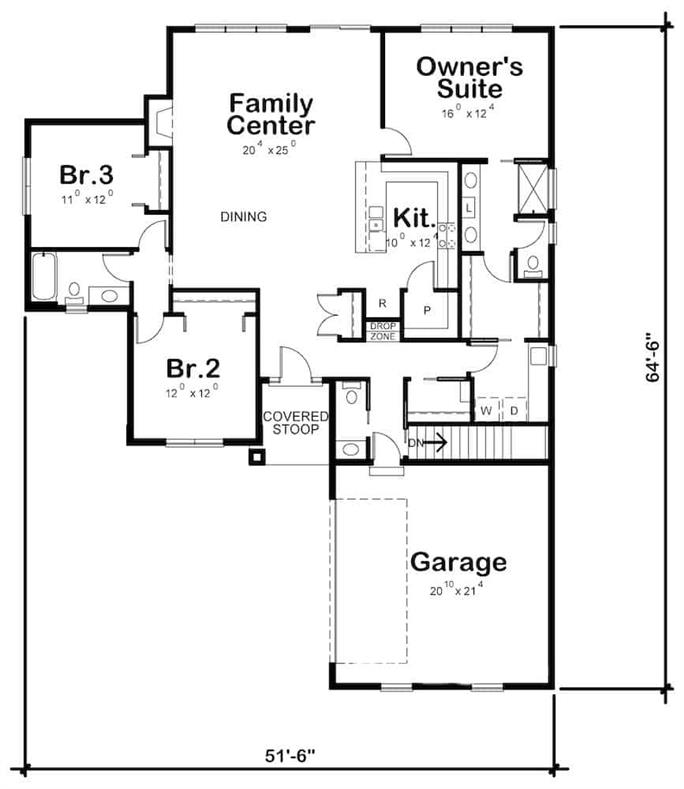 Cottage Floor Plan - 3 Bedrms, 2.5 Baths - 1844 Sq Ft - Plan #120-2599