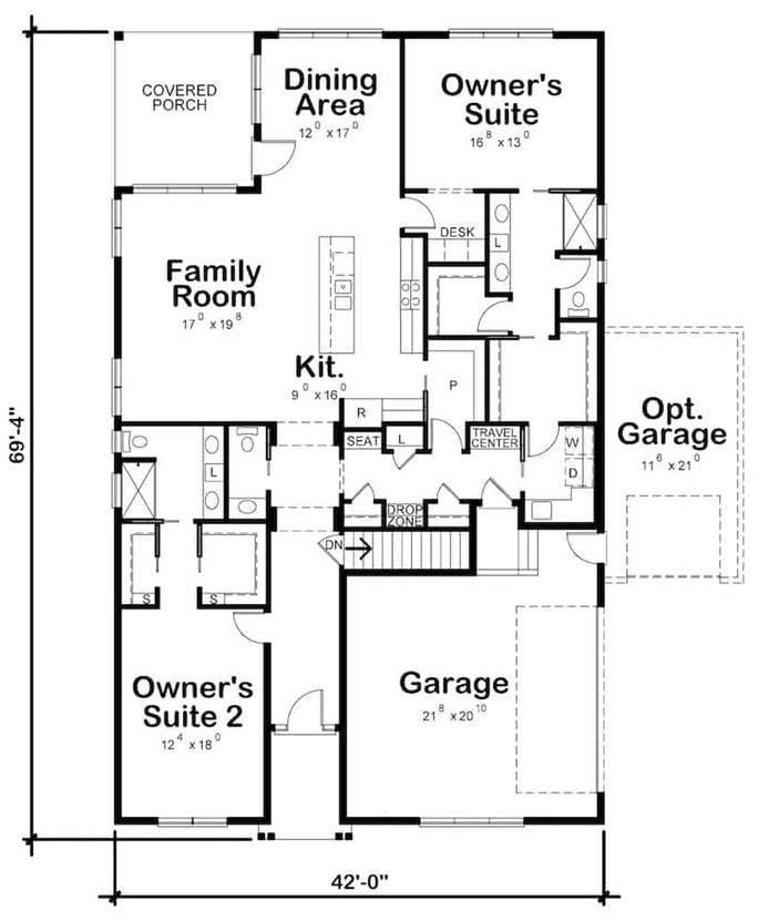 Ranch Home - 2 Bedrms, 2.5 Baths - 2120 Sq Ft - Plan #120-2627