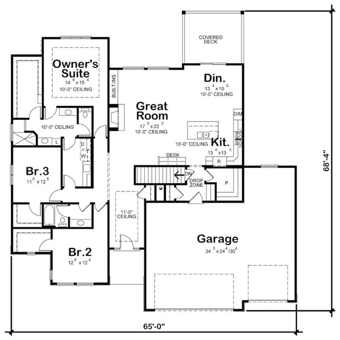 Contemporary Ranch Home - 5 Bedrms, 4 Baths - 3743 Sq Ft - Plan #120-2644