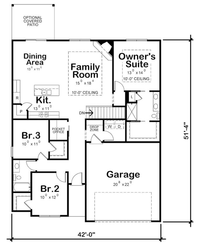 Ranch Home - 3 Bedrms, 2 Baths - 1603 Sq Ft - Plan #120-2647