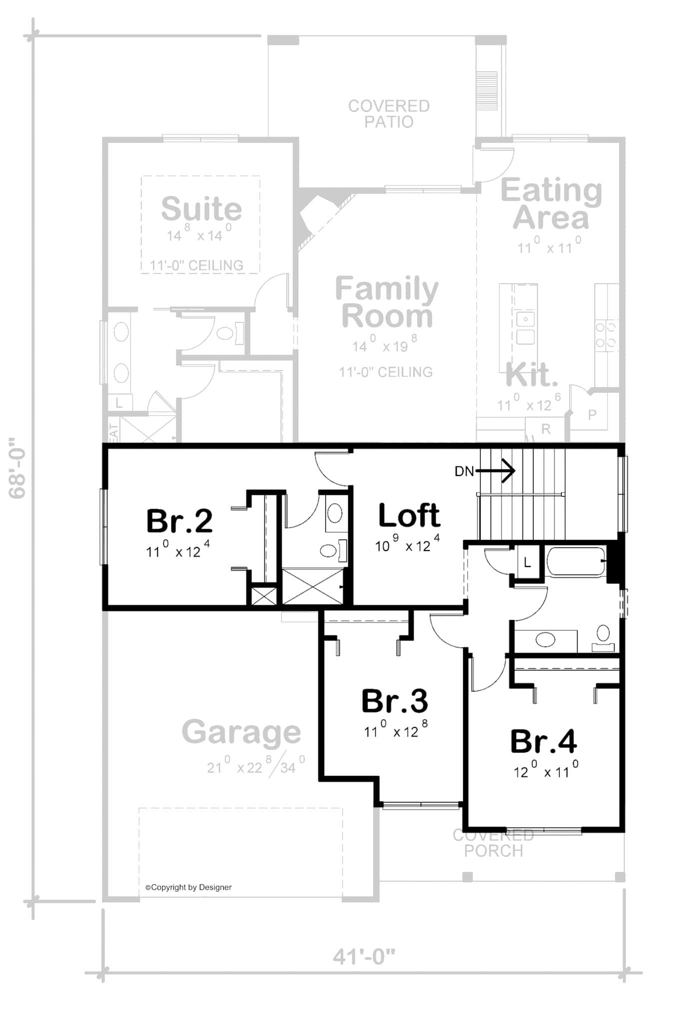 Farmhouse House Plan - 4 Bedrms, 4 Baths - 2437 Sq Ft - #120-2720