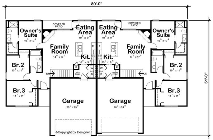 Traditional Duplex Plan: 3-Bedroom, 117 Sq Ft Per Unit - #120-2745