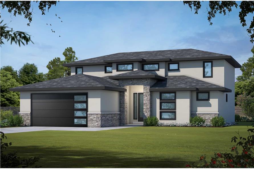 Contemporary Prairie Home Plan - 4 Bedrms, 3.5 Baths - 2620 Sq Ft