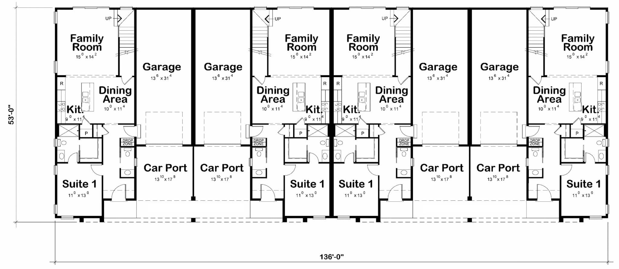 Modern Duplex Plan: 4 Bedrm, 2432 Sq Ft Per Unit - #120-2793