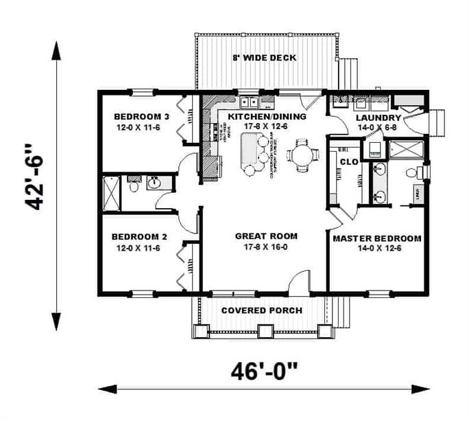 Small Country Ranch House Plan - 3 Bed, 2 Bath, 1311 Sq Ft - #123-1094