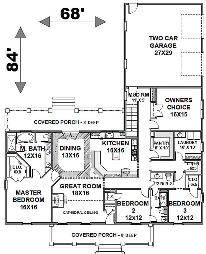 Ranch Style House - 3 Bedrms, 2.5 Baths - 2582 Sq Ft - Plan #123-1113