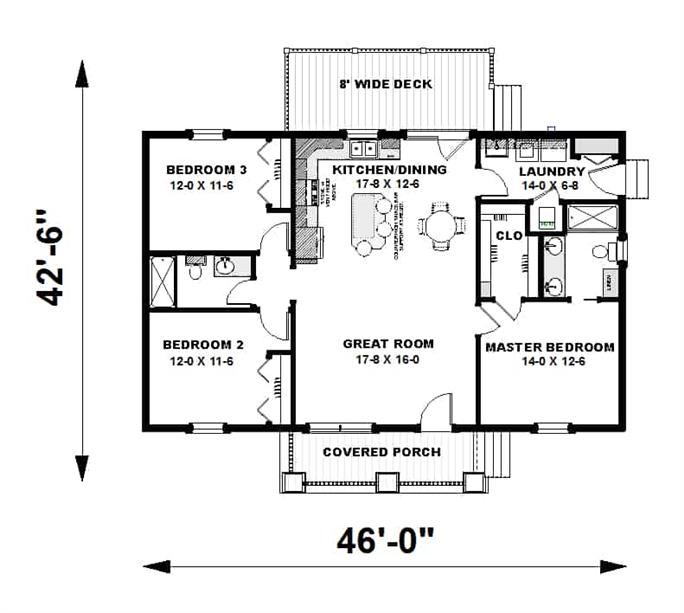 Country Home - 3 Bedrms, 2 Baths - 1311 Sq Ft - Plan #123-1115