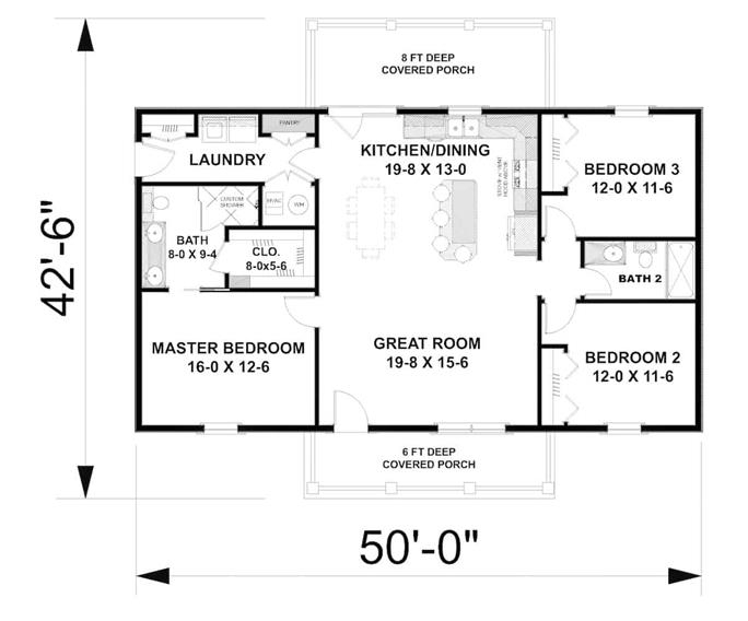 Ranch Home - 3 Bedrms, 2 Baths - 1425 Sq Ft - Plan #123-1118