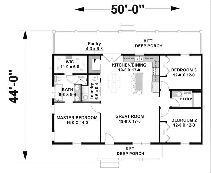 Ranch Floor Plan - 3 Bedrms, 2 Baths - 1502 Sq Ft - Plan #123-1119