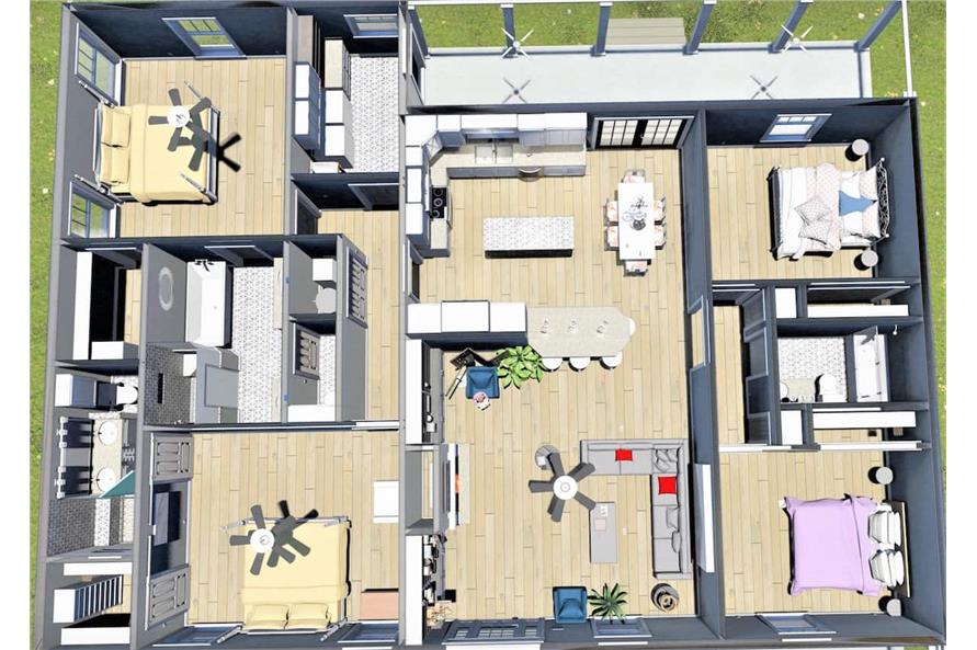 3D Floor Plan of this 4-Bedroom, 2096 Sq Ft Plan - 123-1120