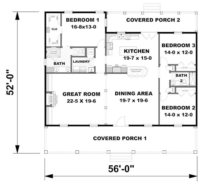 Contemporary Ranch Home - 3 Bed, 2 Bath - 2102 Sq Ft - Plan #123-1123