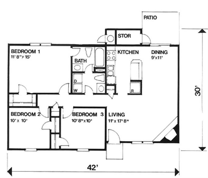 Ranch House Plans - Home Design 1-10-9 A.1 # 6919