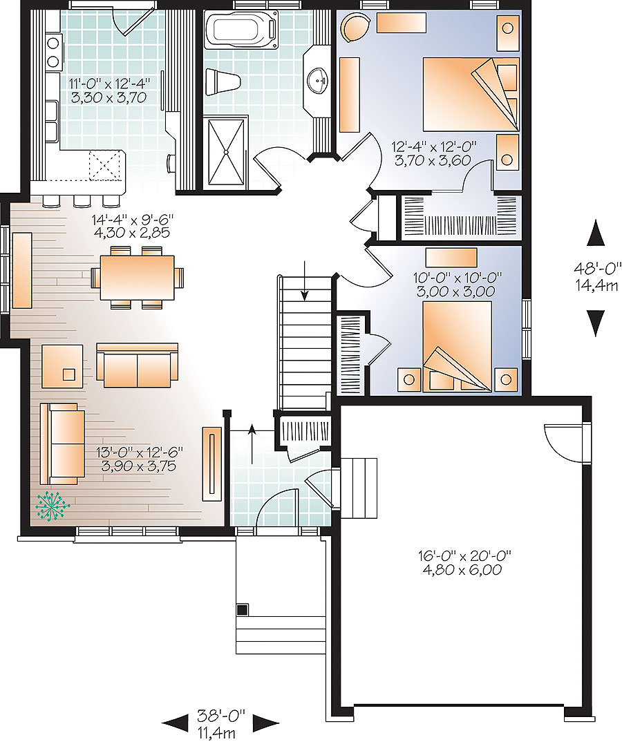 2 Bedrm, 1124 Sq Ft Bungalow House Plan #126-1872