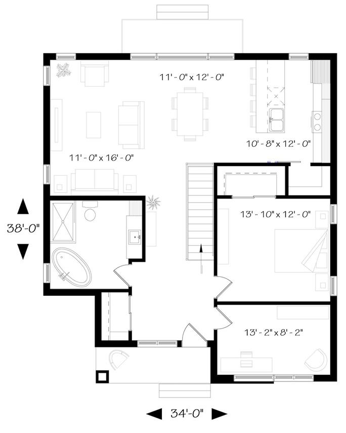 Contemporary Floor Plan - 3 Bedrms, 2 Baths - 1178 Sq Ft - #126-1917