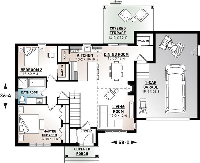 Craftsman Floor Plan - 4 Bedrms, 2 Baths - 1240 Sq Ft - #126-1940