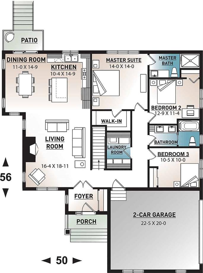 Rustic Ranch Home - 3 Bedrms, 2 Baths - 1738 Sq Ft - Plan #126-1947