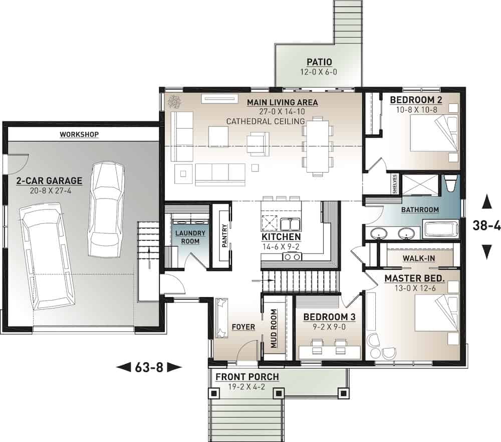 Country Ranch Home - 3 Bedrms, 2 Baths - 1583 Sq Ft - Plan #126-1991