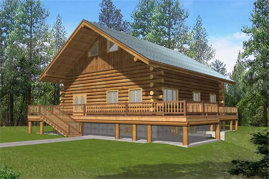 2-Bedroom, 3489 Sq Ft Log Cabin House Plan - 132-1519 - Front Exterior