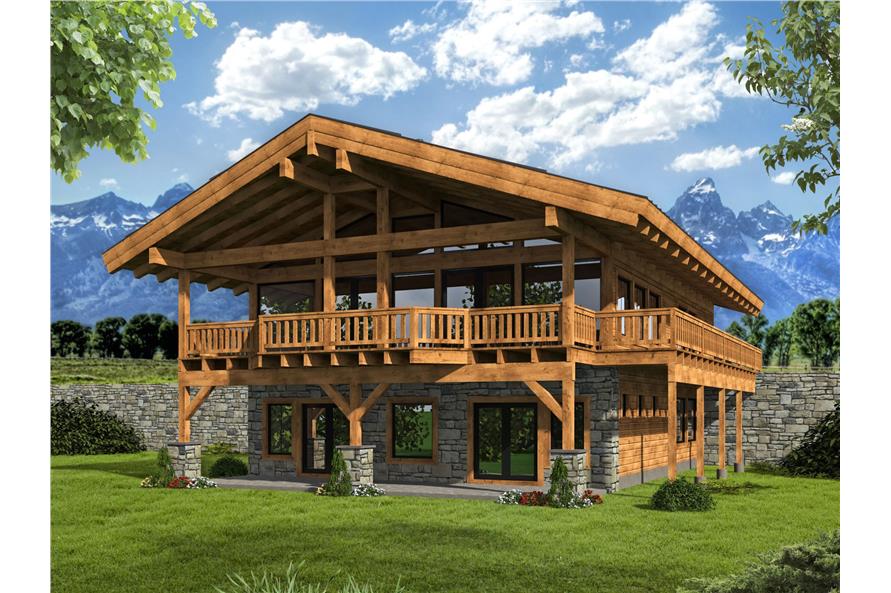 3-Bedroom, 3391 Sq Ft Log Cabin House Plan - 132-1709 - Front Exterior