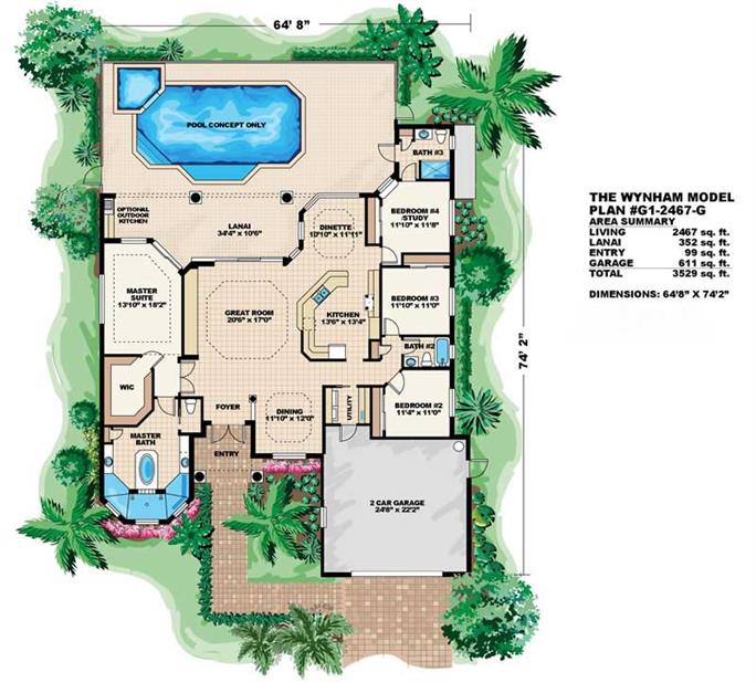 Ranch House Plan - 4 Bedrms, 3 Baths - 2467 Sq Ft - #133-1052