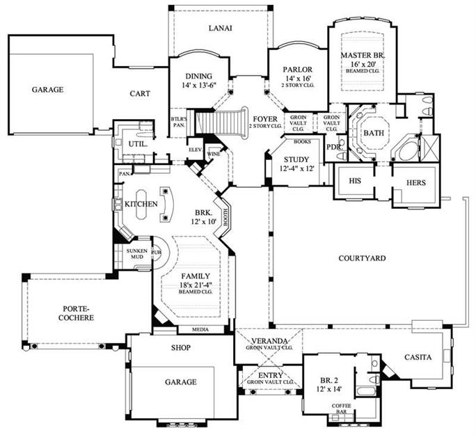 Mediterranean House Plan - 4 Bedrms, 4.0 Baths - 4,984 Sq Ft - Plan ...