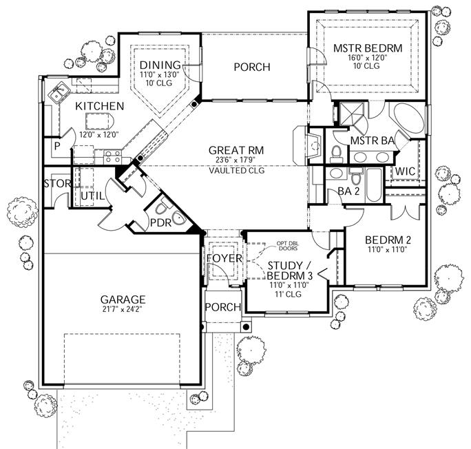 Texas Style Home Plan - 3 Bedrms, 2.5 Baths - 1561 Sq Ft - #136-1019