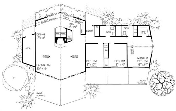 Small, Contemporary House Plans - Home Design HW-1497 # 17316