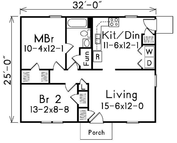 Ranch House Plan #138-1024: 2 Bedrm, 800 Sq Ft Home ... - ... 138-1024: Floor Plan Main Level