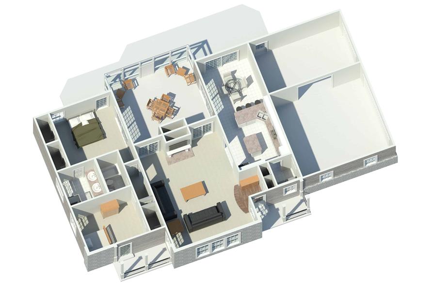 3D Floor Plan of this 2-Bedroom, 1568 Sq Ft Plan - 138-1168