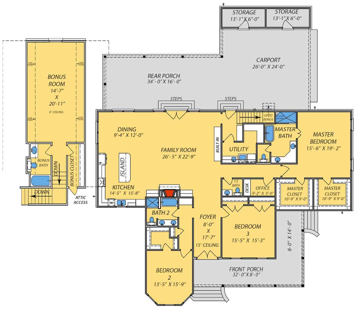 Country Ranch Plan - 3–4 Bedrms, 3.5 Baths - 2841 Sq Ft - Plan #140-1113