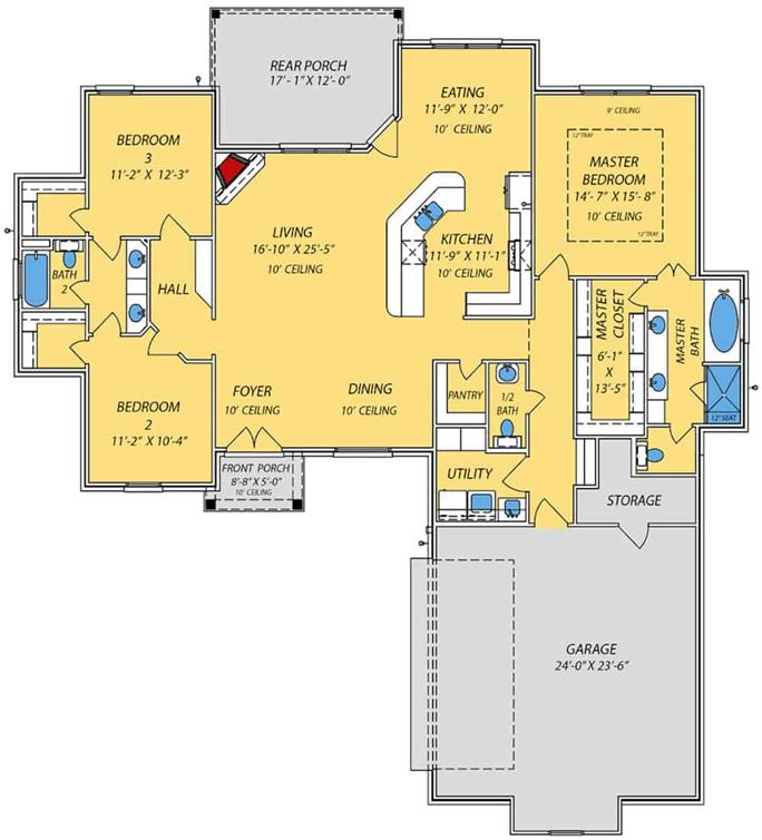 French Style Home - 3 Bedrms, 2.5 Baths - 1974 Sq Ft - Plan #140-1116