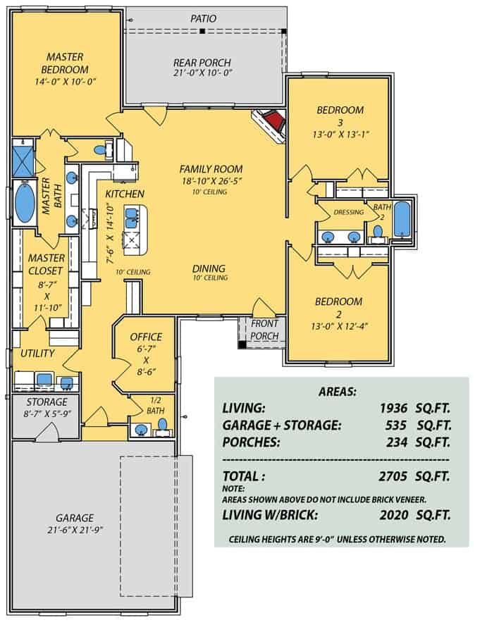 Acadian House Plan - 3 Bedrms, 2 Baths - 1936 Sq Ft - #140-1129