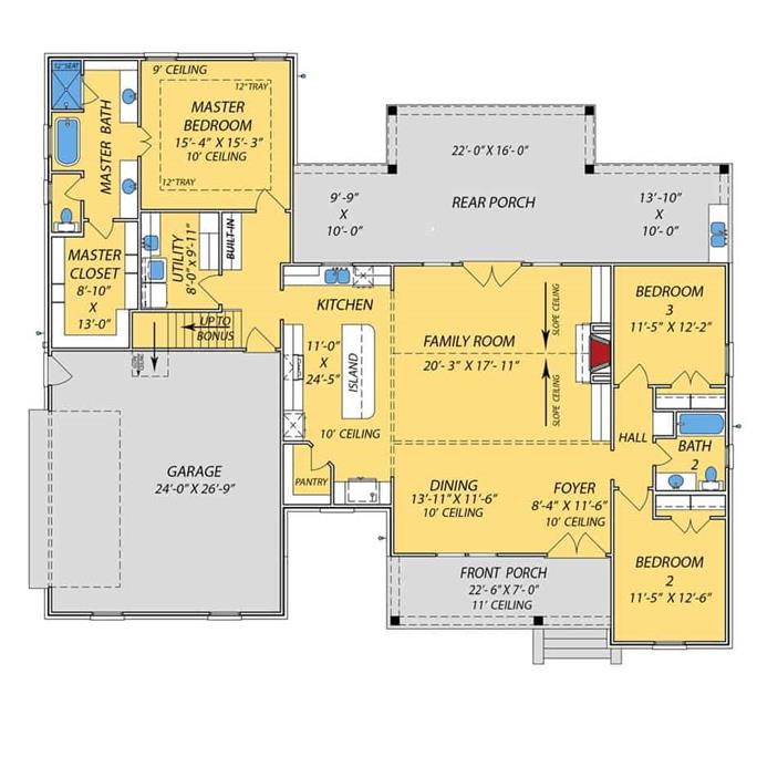 Traditional Floor Plan - 3 Bedrms, 2 Baths - 2166 Sq Ft - #140-1134