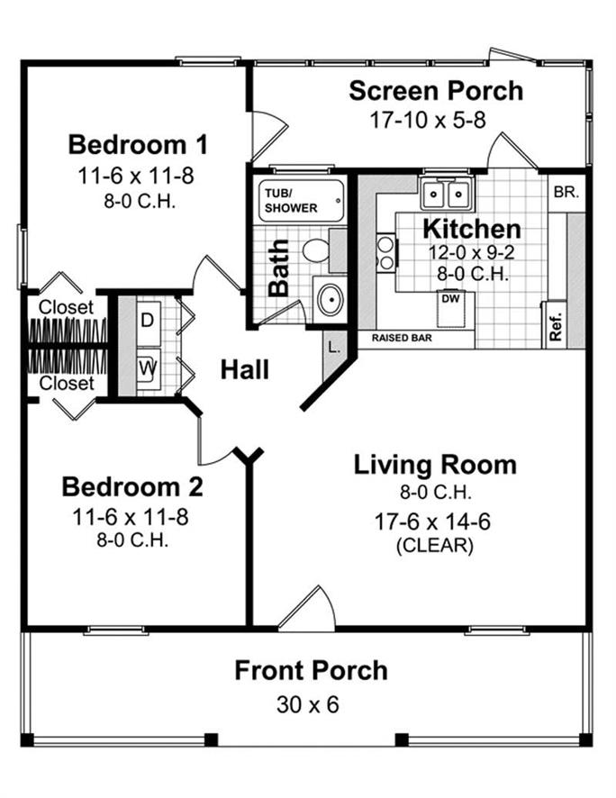 2 Bedrm 800 Sq Ft Country House Plan 141 1078