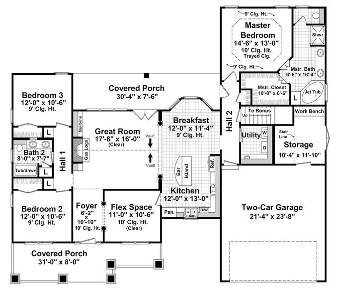 1800 Sq Ft Ranch House Plan With Bonus Room 3 Bed 2 Bath