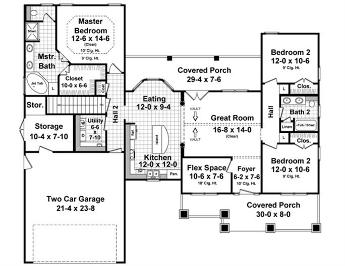 Craftsman Ranch Exterior Home Plan 3 Bed 1637 Sq Ft