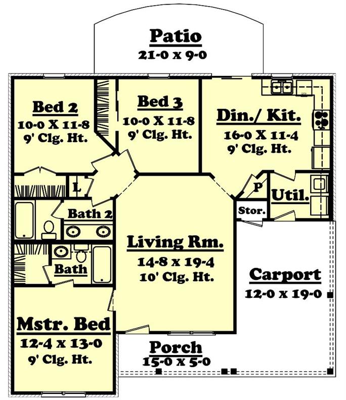 Traditional House Plan 3 Bedrms 2 Baths 1200 Sq Ft 142 1004