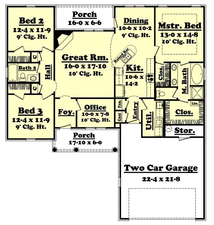 Country Home Plan - 3 Bedrms, 2 Baths - 1700 Sq Ft - #142-1033