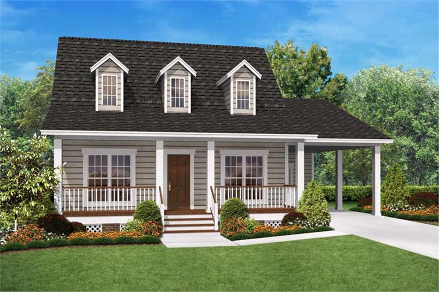 Small Cape Cod House Plan with Front Porch, 2 Bed, 900 Sq Ft