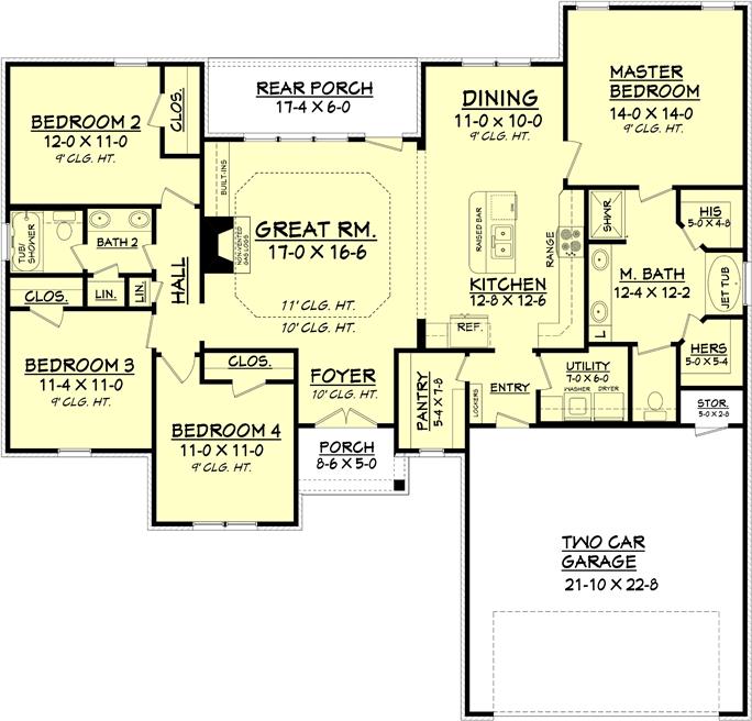 Cottage Ranch Floor Plan 4 Bedrms 2 Baths 1798 Sq Ft 142 1078