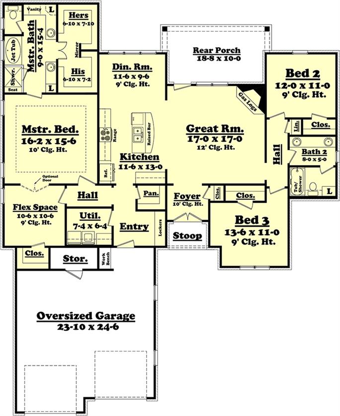 Acadian House Plan - 3 Bedrms, 2 Baths - 2000 Sq Ft - #142-1093