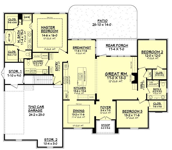 House Plan #142-1094: 3 Bdrm, 2,091 Sq Ft Acadian Home | ThePlanCollection