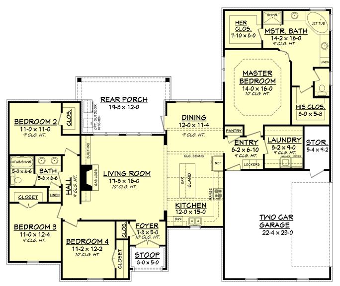 Country House Plan - 4 Bedrms, 2 Baths - 2141 Sq Ft - #142-1138