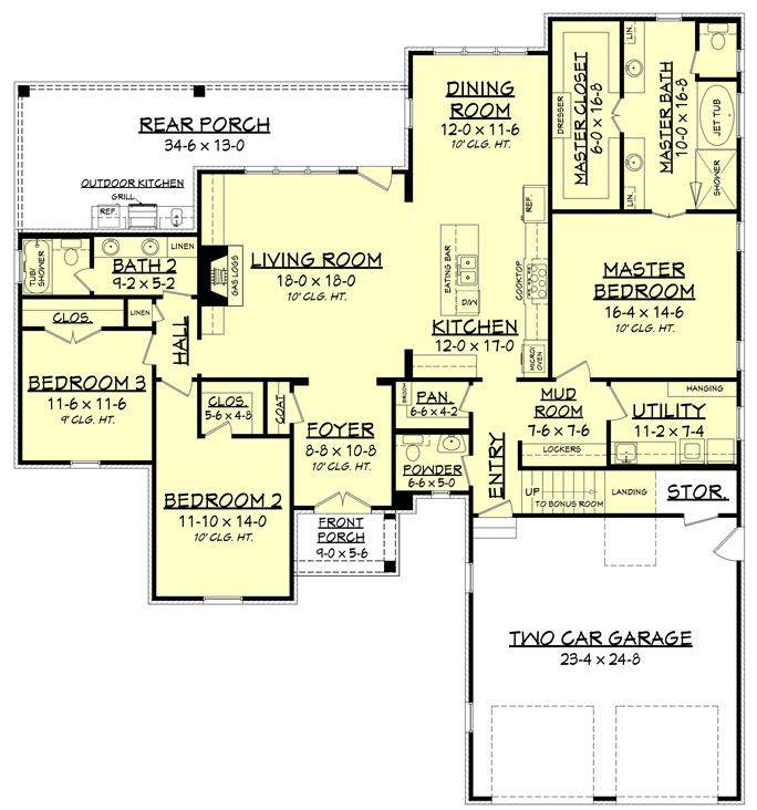 French House Plan #142-1149: 3 Bedrm, 2217 Sq Ft Home Plan | TPC