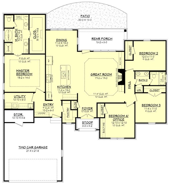 Traditional House Plan #142-1156: 4 Bedrm, 2016 Sq Ft Home Plan