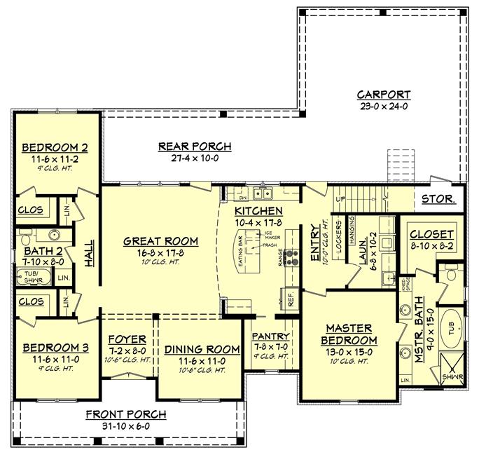 Acadian House Plan With Front Porch 1900 Sq Ft 3 Bedrooms